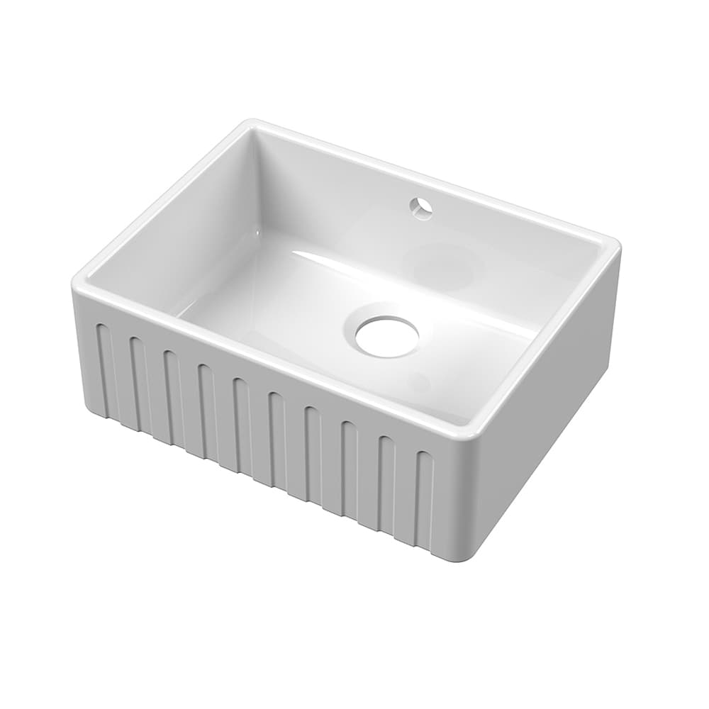 Lavabo da Cucina Stile Country in Ceramica con Esterno Scanalato e Troppopieno - 595mm x 450mm
