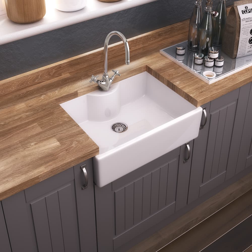 Lavabo da Cucina Stile Country in Ceramica - 595mm x 450mm