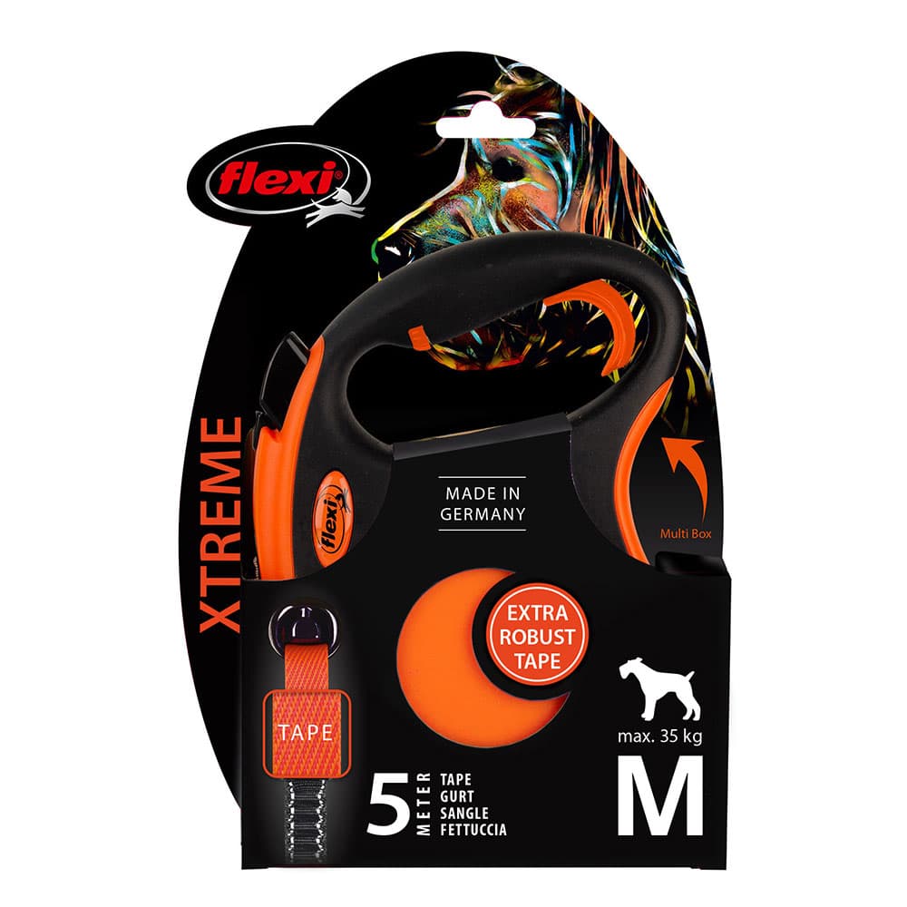 flexi Orange Xtreme Harness 5m Lead - M: up to 35kg