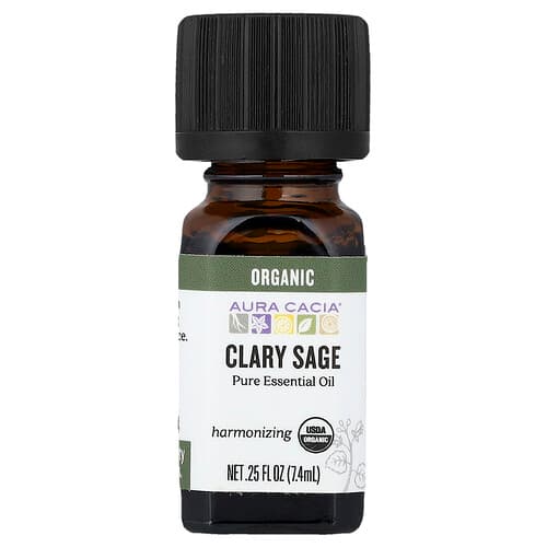 Aura Cacia, Pure Essential Oil, Organic Clary Sage, 0.25 fl oz (7.4 ml)