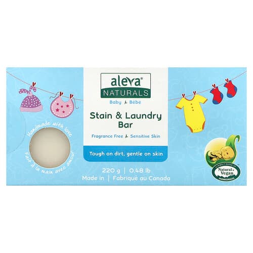 Aleva Naturals, Baby, Stain & Laundry Bar Soap, Fragrance Free, 0.48 lb (220 g)