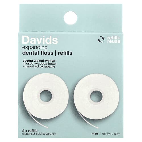 Davids, Expanding Dental Floss, Refills, Mint, 2 Count, (32.8 yd / 30 m) Each
