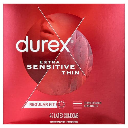 Durex, Extra Sensitive Thin, Regular Fit, 42 Latex Condoms
