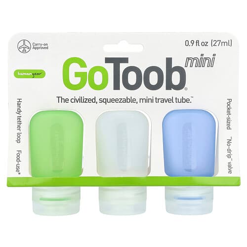 Humangear, GoToob® Mini, Blue, Clear & Green, 3 Pack, 0.9 fl oz (27 ml) Each