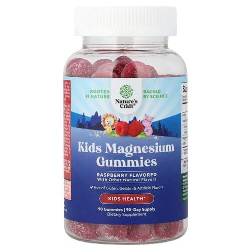Nature's Craft, Kids Magnesium Gummies, Raspberry, 90 Gummies