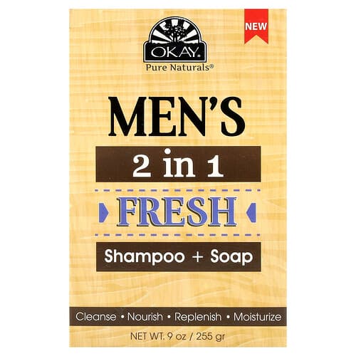 Okay Pure Naturals, Men's 2 in 1, Hair & Body Shampoo + Soap Bar, Fresh, 1 Bar, 9 oz (255 g)