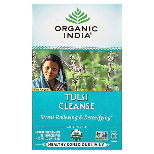 Organic India, Tulsi Cleanse Tea, Caffeine-Free, 18 Infusion Bags, 1.02 oz (28.8 g)