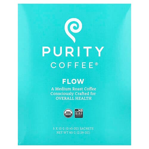 Purity Coffee, Flow, Sachets, Medium Roast, 5 Sachets, 0.45 oz (13 g) Each