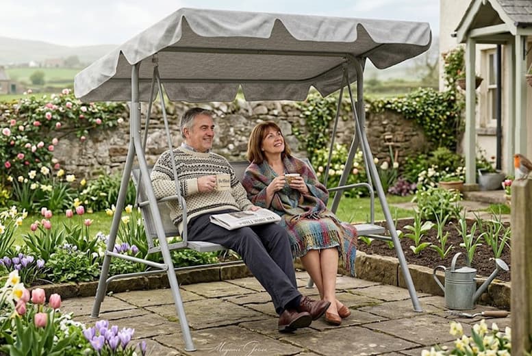 Outsunny 3-Seater Metal Garden Swing With Canopy Shade - Light Grey | Wowcher