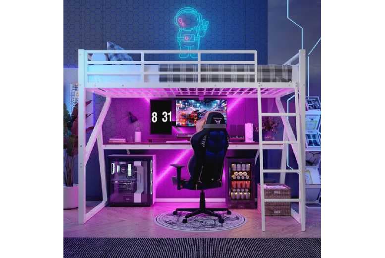Kids Loft Bed With Led, Desk & Safe Staircase - 90X200 Cm | Wowcher