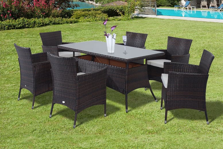 7-Piece Weather-Resistant Rattan Garden Dining Set - Seats 6 | Wowcher