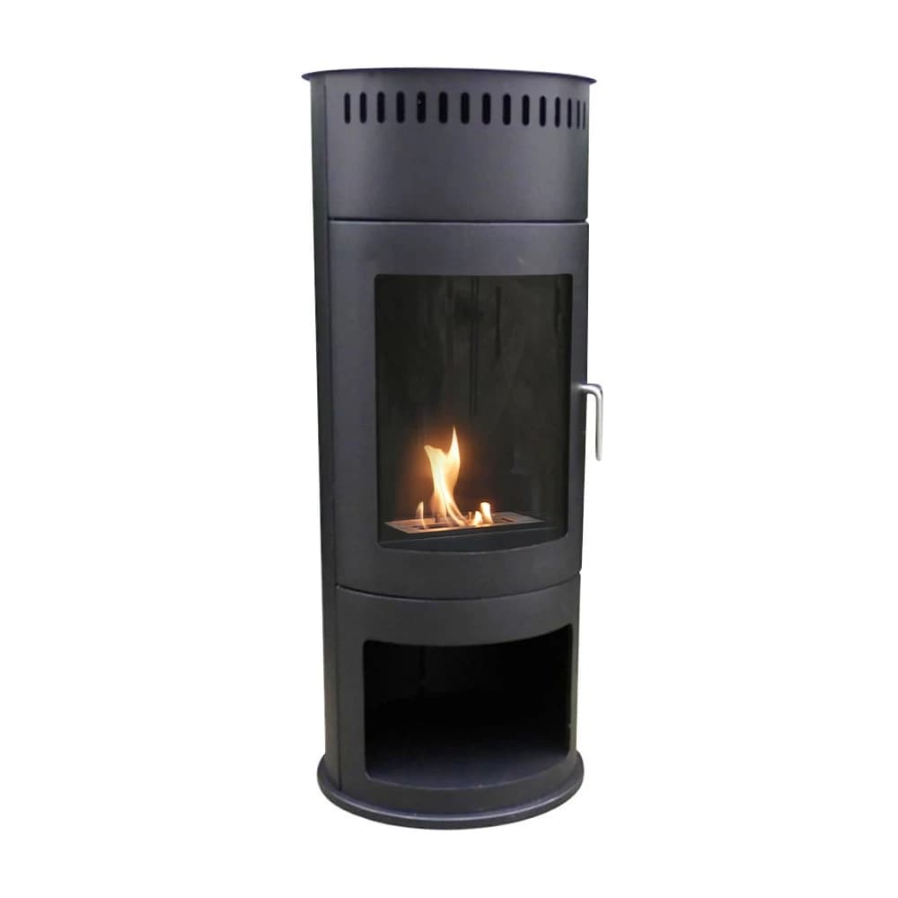 ScandiFlames freestanding bio fireplace Washington in black | Portable round bioethanol fireplace with a classic wood stove look