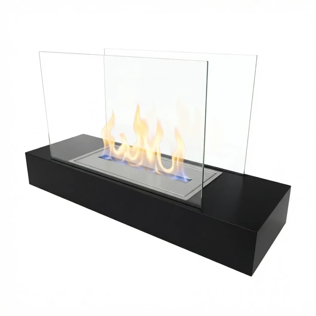 Oklahoma - Black floor bioethanol fireplace with glass sides from ScandiFlames - with safety glass - up to 6 hours burn time