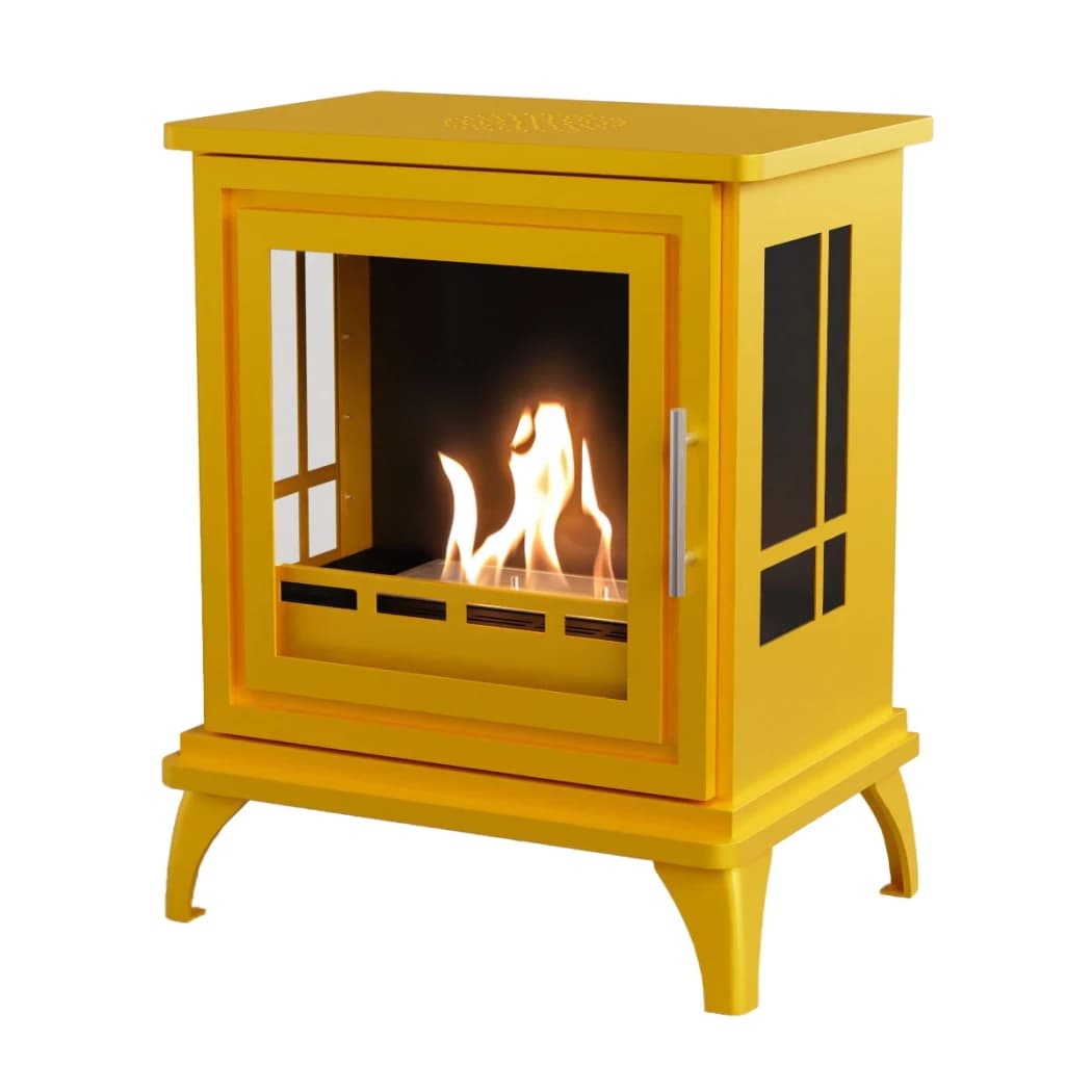 ScandiFlames Nashville Yellow - Freestanding Bioethanol Fireplace Stove - 6 hour burn time - 2 kW heat effect