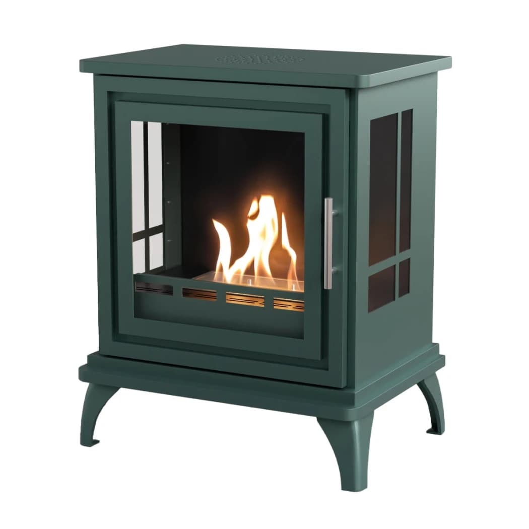 ScandiFlames Nashville Black Green - Freestanding Bioethanol Fireplace Stove - 6 hour burn time - 2 kW heat effect