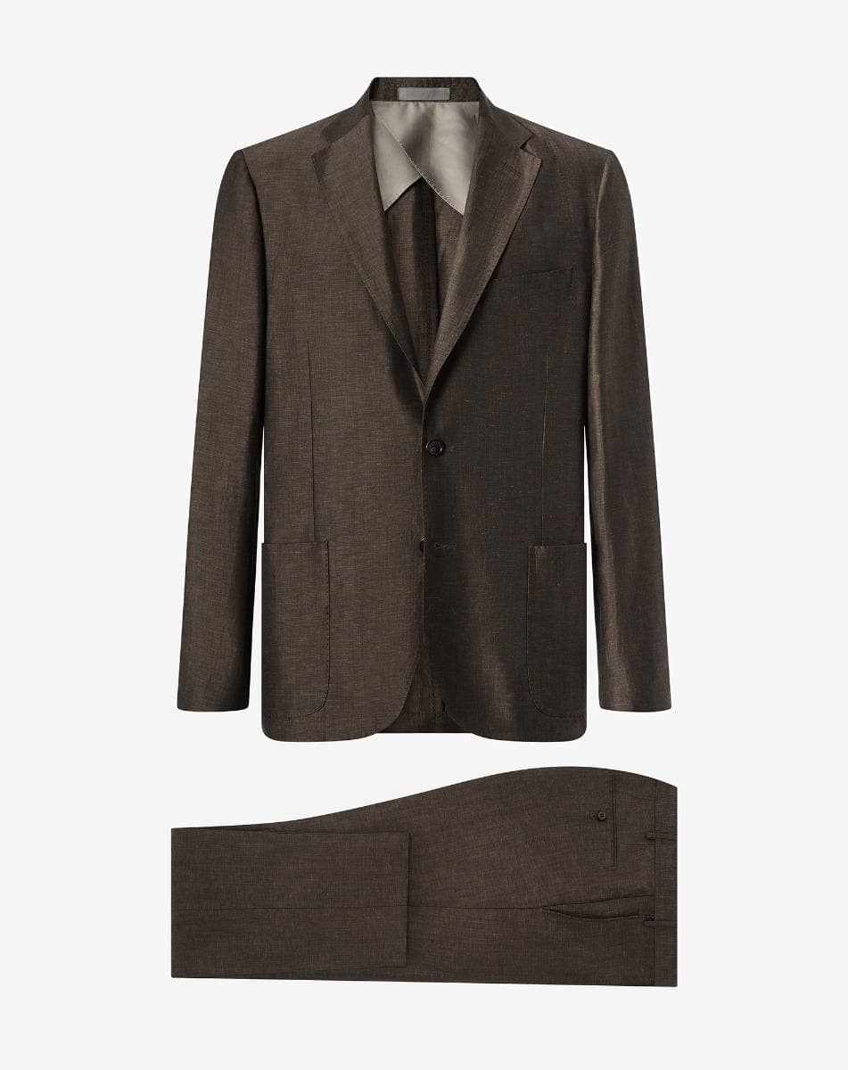 Brown wool and chambray linen suit