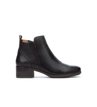 Pikolinos for woman. W6W-8950 Leather Ankle Boots Malaga black (35), 3 to 5 cm, Zip, Casual