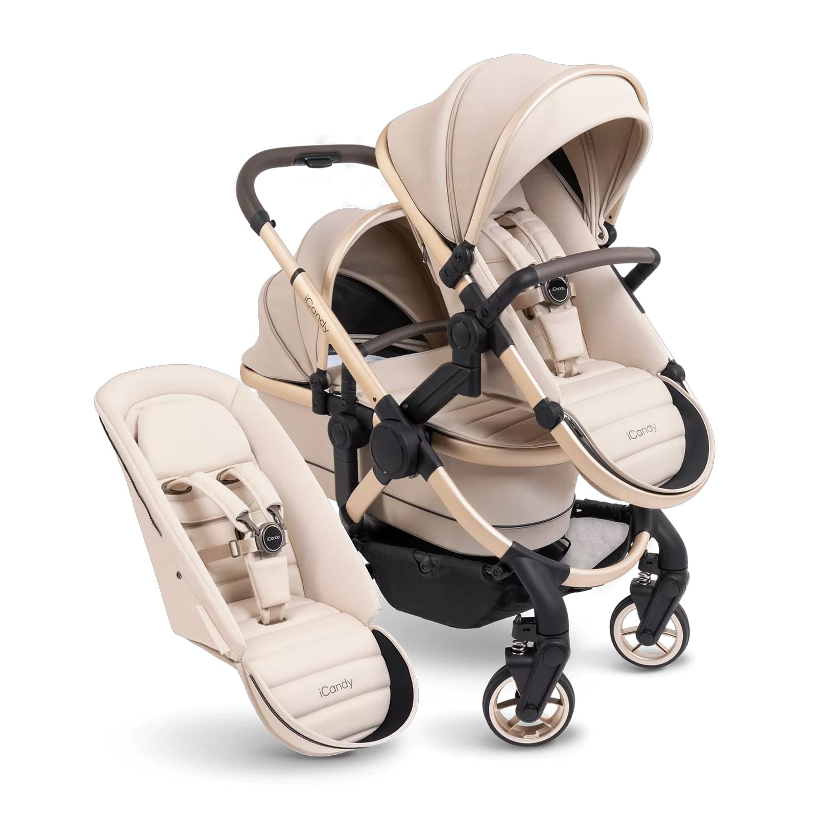 iCandy Peach 7 Pushchair & Carrycot Travel System - Double - Biscotti on Blonde