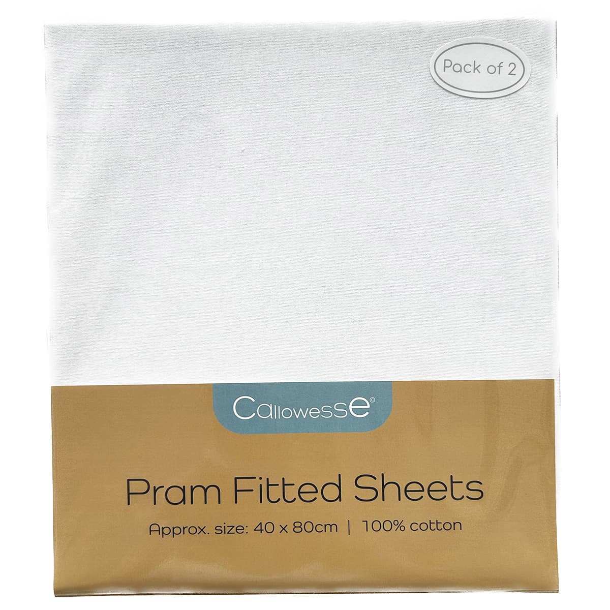 Pack of 2 Callowesse Fitted Pram/Carrycot Sheets - White