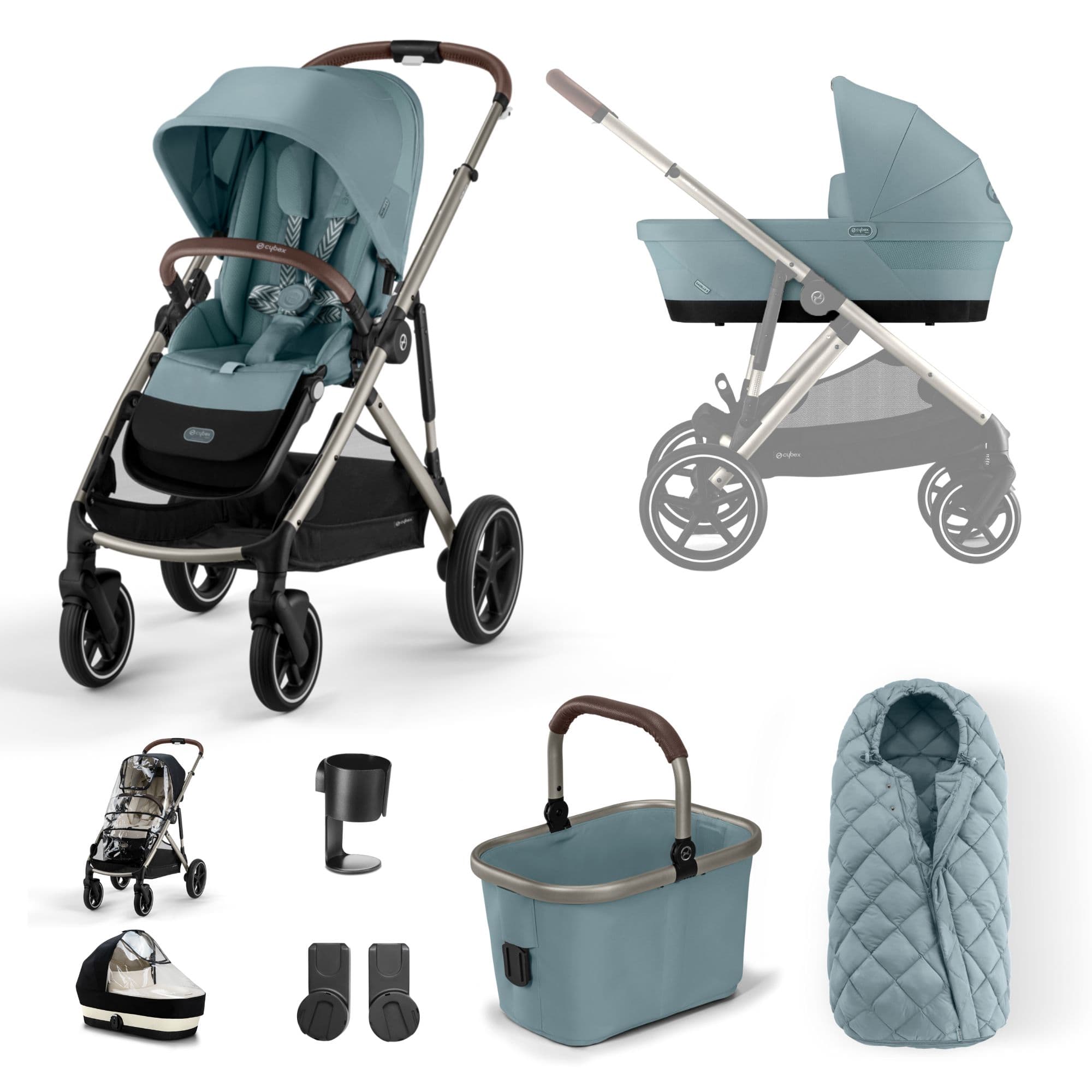 Cybex Gazelle S Pushchair & Carrycot 9 Piece Bundle - Sky Blue