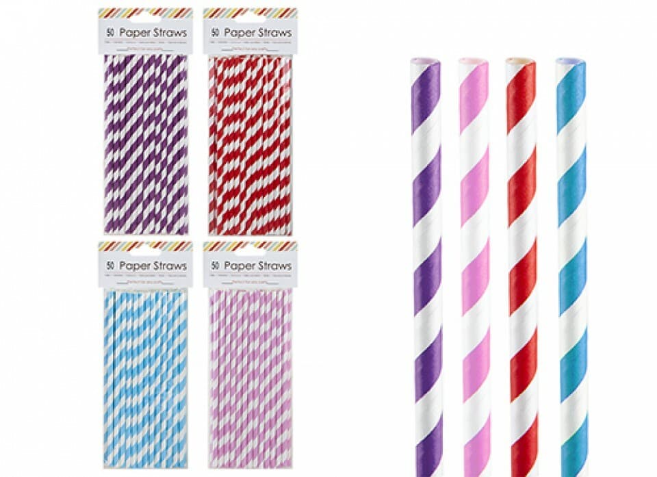 50 x Paper Straws Striped Drinks Party Summer Birthday