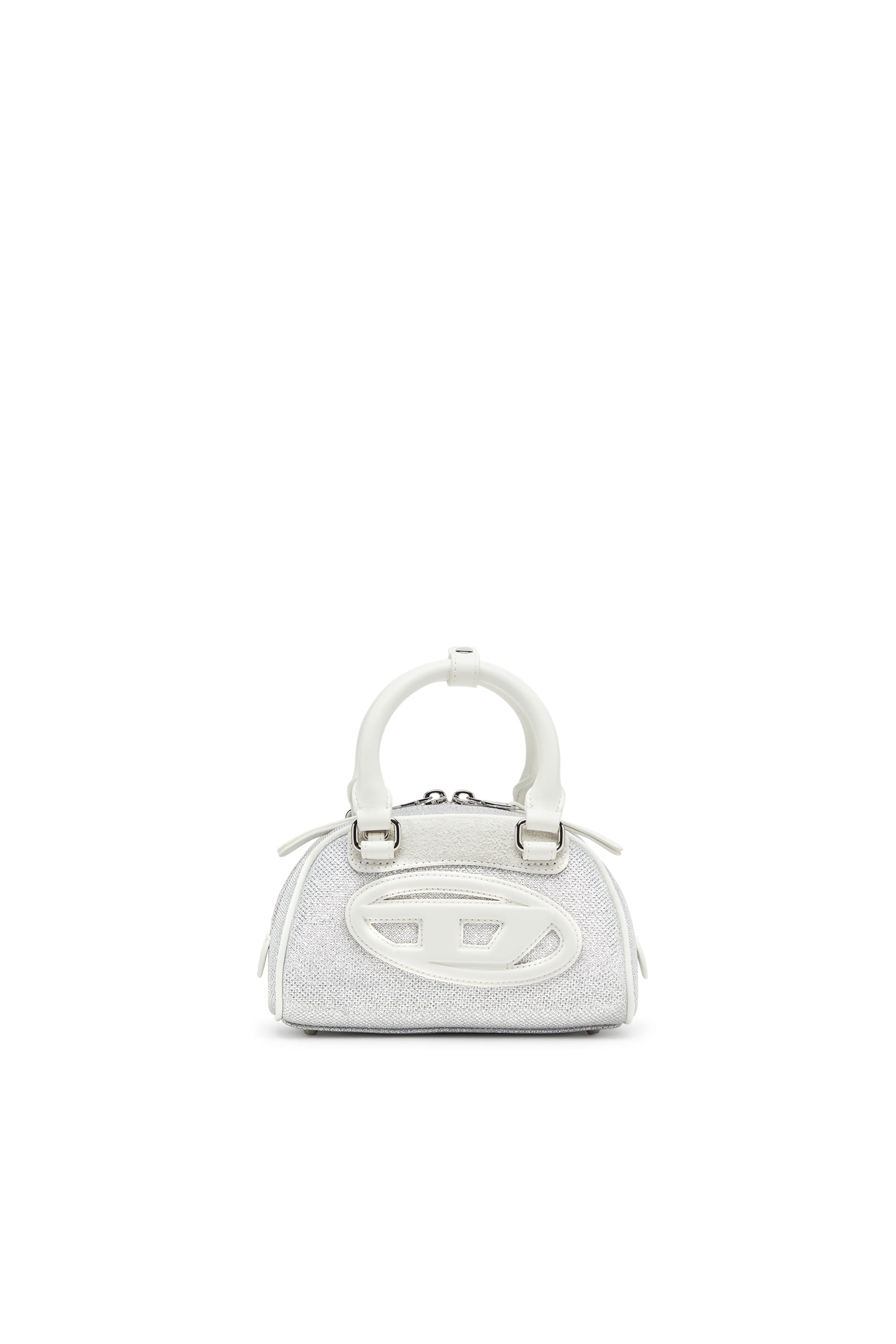 Diesel - 1DR Dome-Small bowling bag in lurex fabric - Crossbody Bags - Woman - White