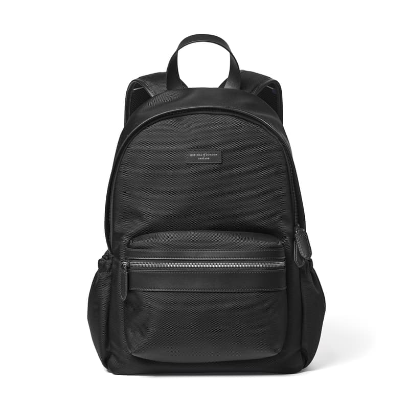 Aspinal of London Men's Backpack in Black Leather-Trim Nylon Canvas