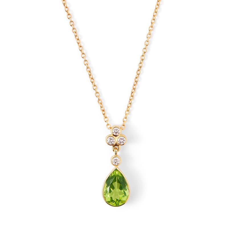 Aspinal of London Aphrodite Teardrop Peridot & Diamond Pendant Necklace