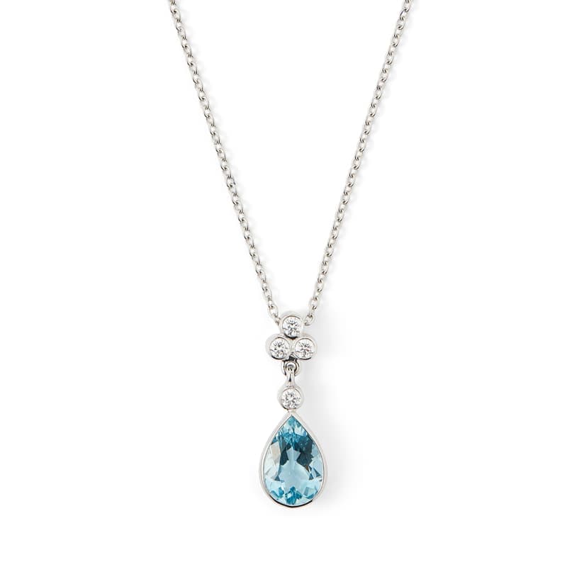 Aspinal of London Aphrodite Teardrop Aquamarine & Diamond Pendant Necklace