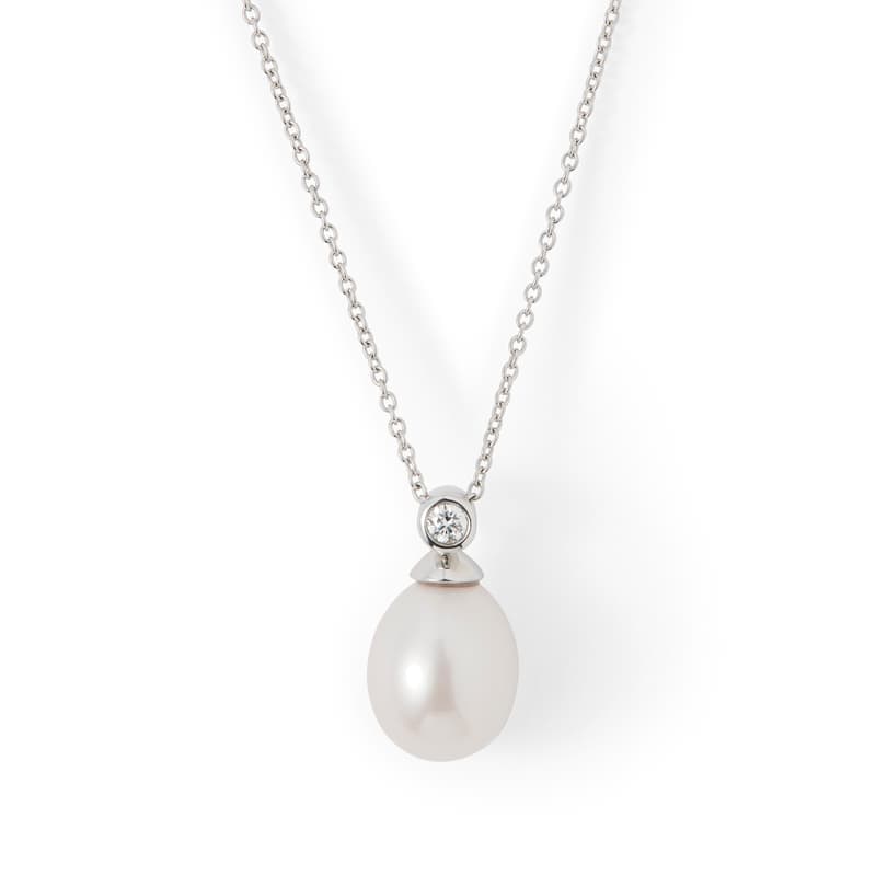 Aspinal of London Arabella Teardrop Pearl & Diamond Pendant Necklace