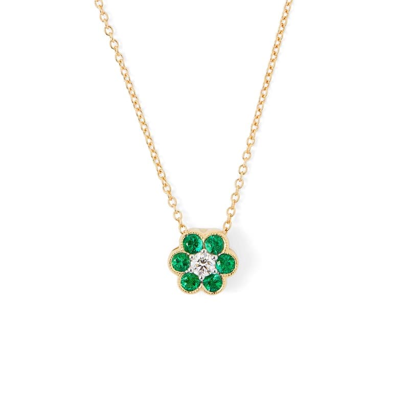 Aspinal of London Athena 18ct Gold Emerald & Diamond Cluster Pendant Necklace
