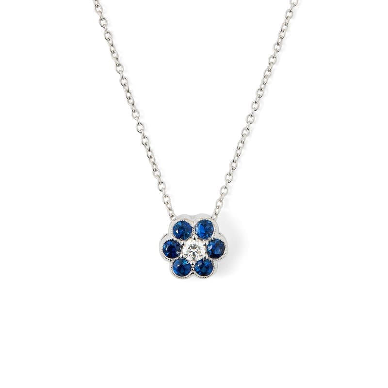 Aspinal of London Athena 18ct White Gold Sapphire & Diamond Cluster Pendant Necklace