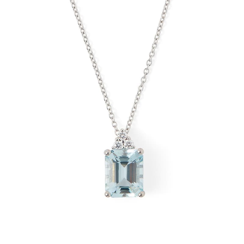 Aspinal of London Aquamarine & Diamond Iris Pendant Necklace set in 18ct White Gold