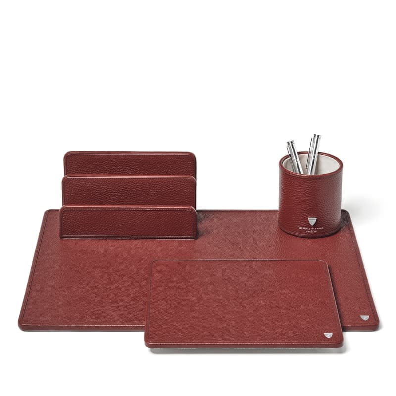 Aspinal of London Desk Accessories Set in Merlot Pebble