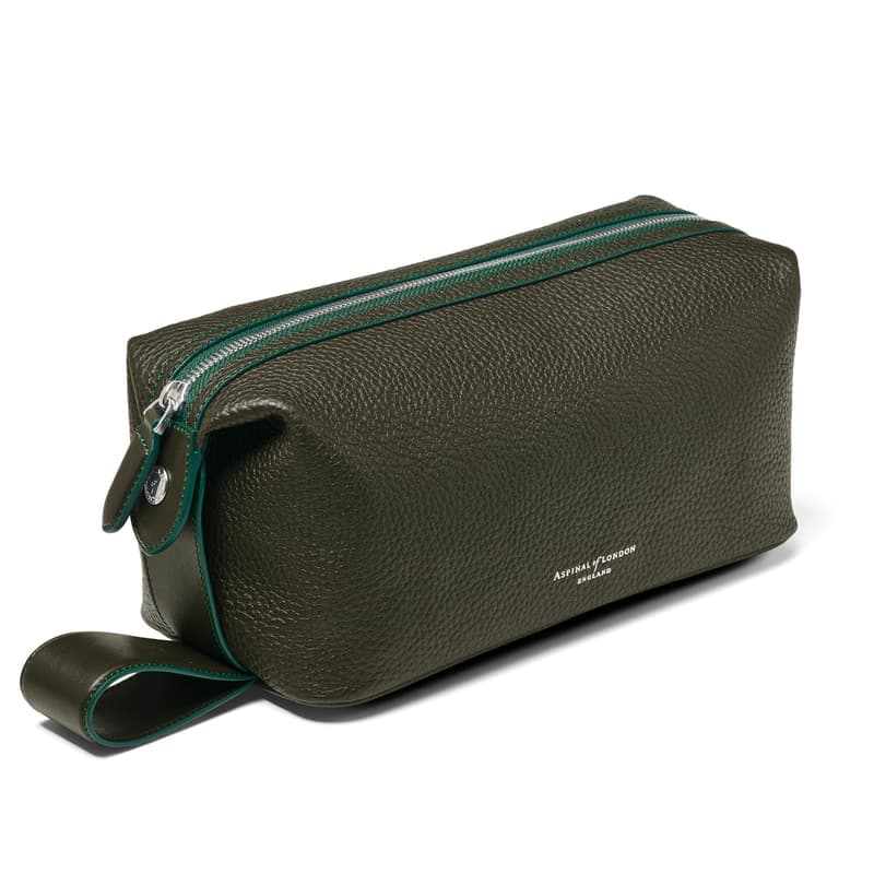 Aspinal of London Reporter Wash Bag in Forest Green Pebble
