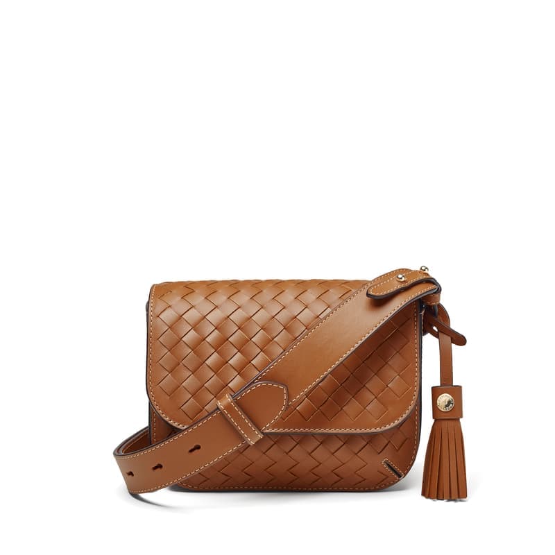 Aspinal of London Ella Crossbody Bag in Tan Woven Leather