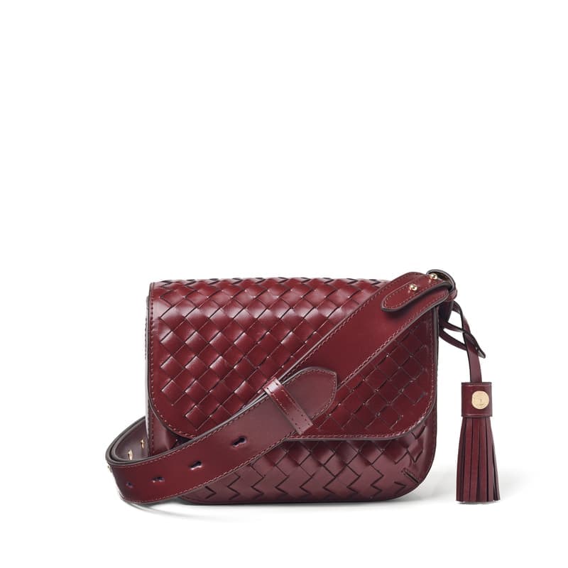 Aspinal of London Ella Crossbody in Merlot Woven Leather