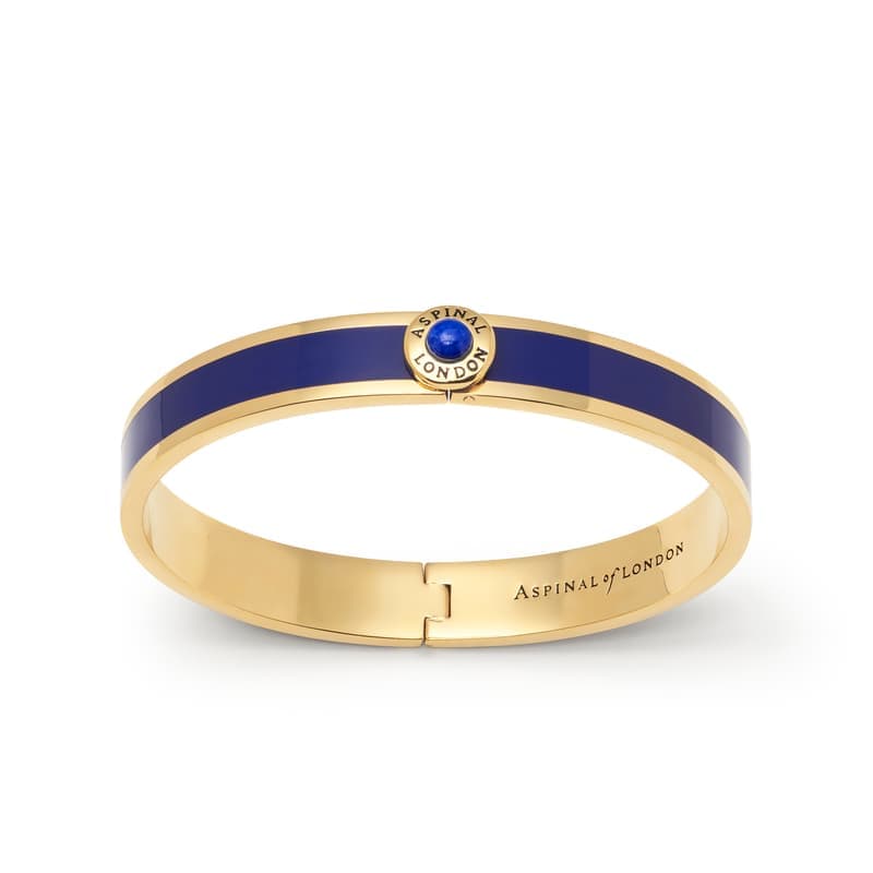 Aspinal of London Gemstone Enamel Bangle in Navy with Lapis Lazuli & 18ct Gold Plated