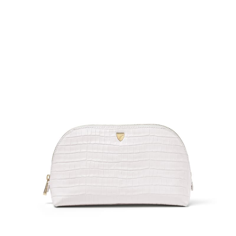 Aspinal of London Classic Makeup Case in Deep Shine Chalk White Small Croc