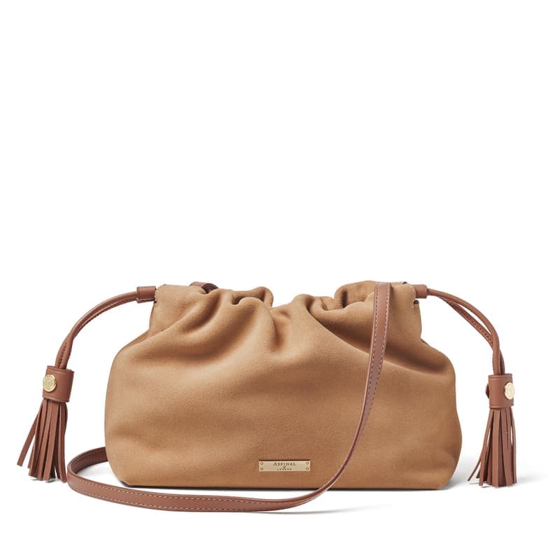 Aspinal of London Soho Large Crossbody Pouch in Butterscotch Suede