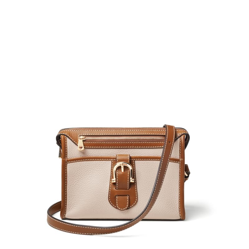Aspinal of London Bella Satchel in Beach Stone Premium Pebble & Smooth Tan