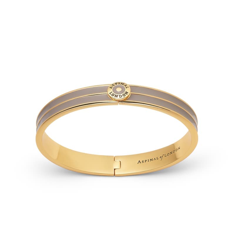 Aspinal of London Ribbed Enamel Bangle in Moleskin Enamel & 18ct Gold Plated