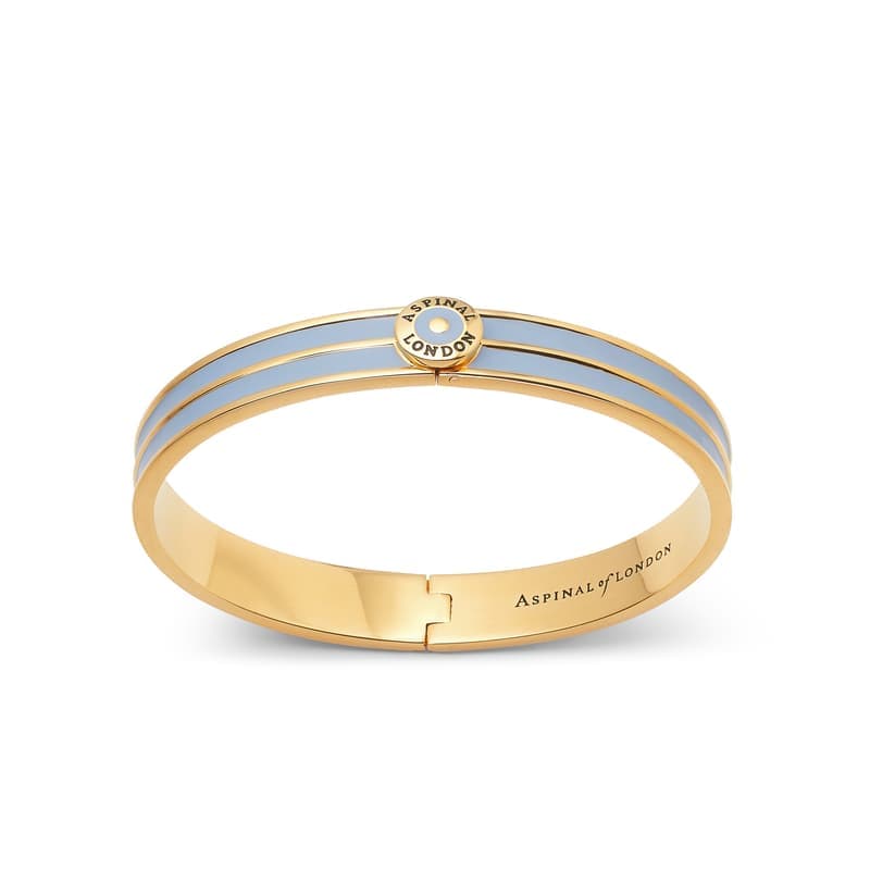 Aspinal of London Ribbed Enamel Bangle in Sky Blue Enamel & 18ct Gold Plated