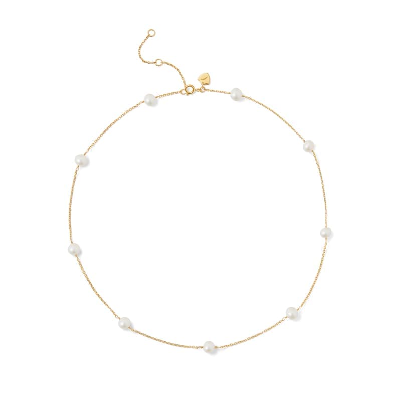 Aspinal of London Pearl Station Short Necklace in Freshwater Pearl & 18ct Gold Vermeil