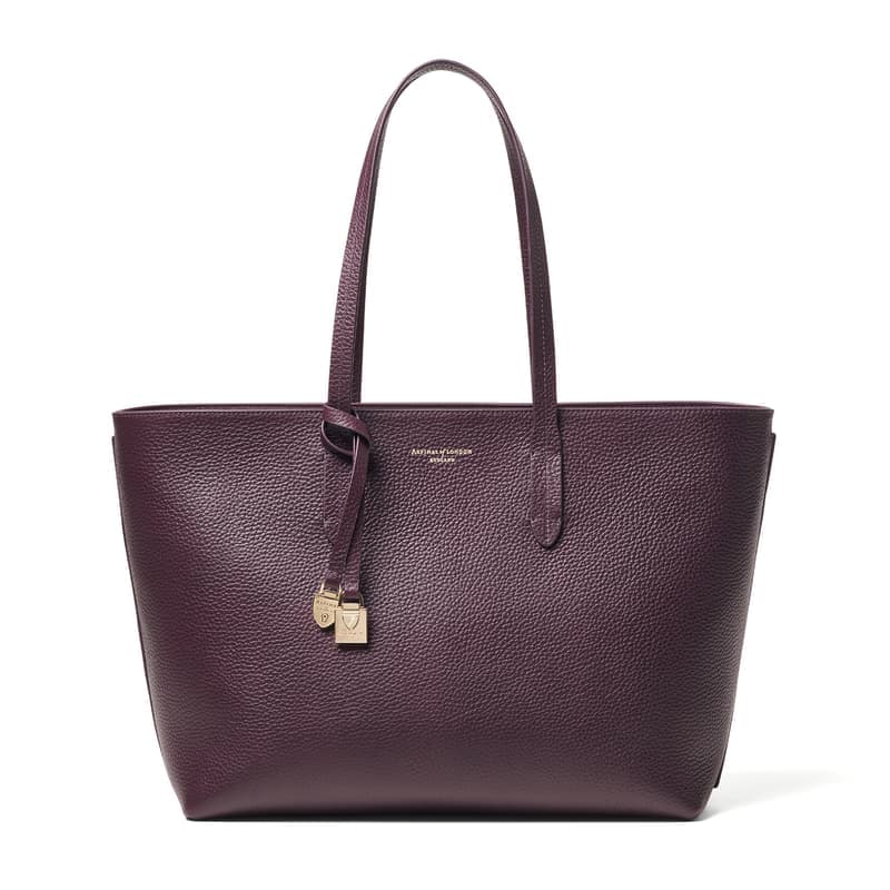 Aspinal of London Zipped East West Tote with Charm in Fig Pebble