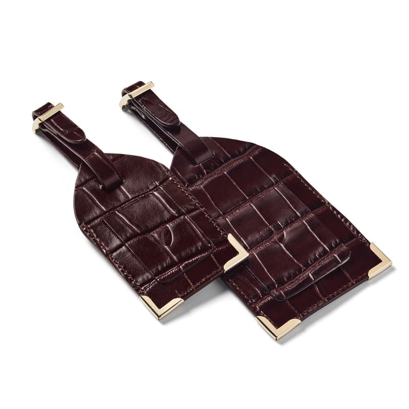 Aspinal of London Set of 2 Luggage Tags in Deep Shine Amazon Brown Cro