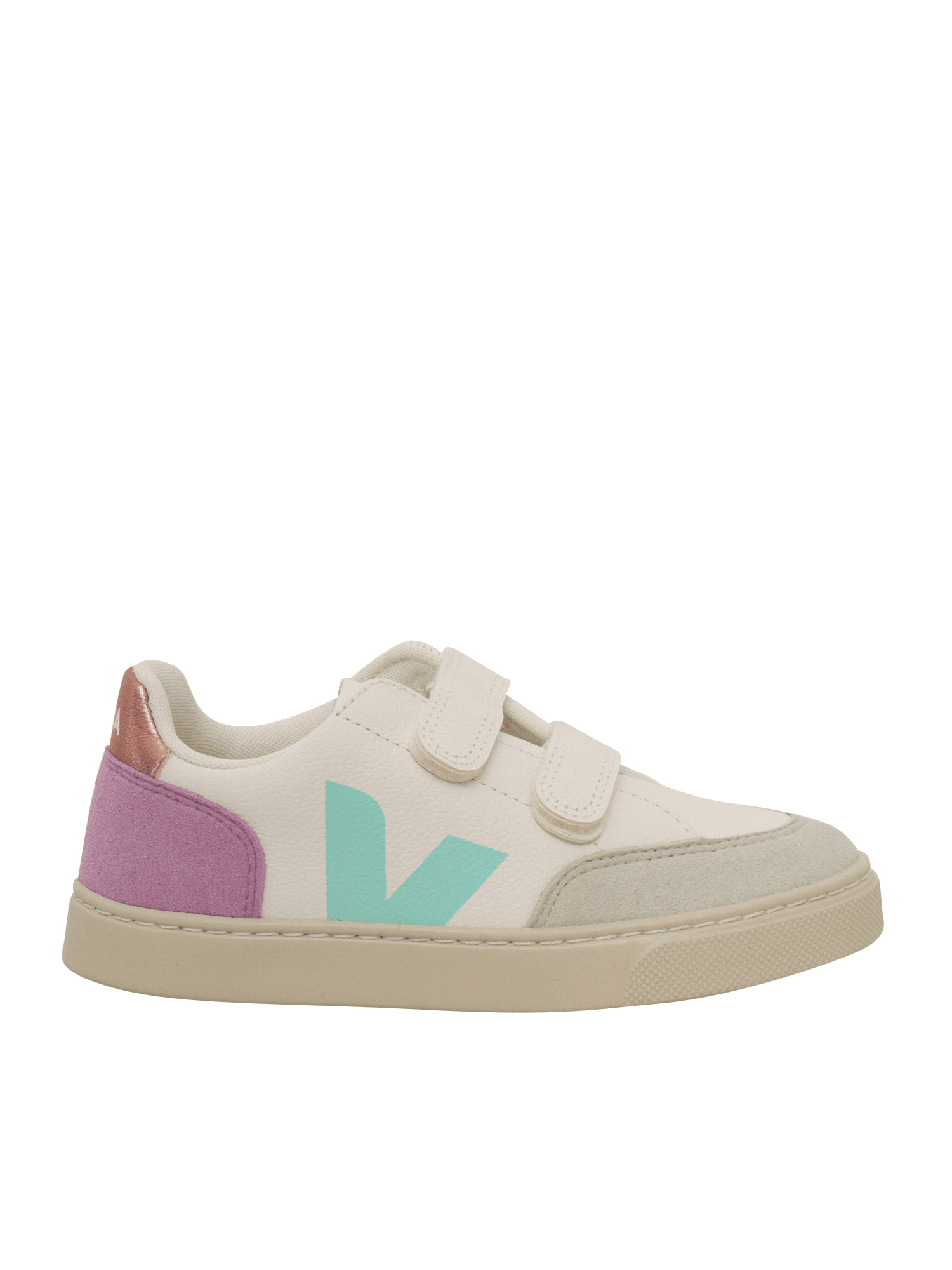 Veja Small V-12 Leath Whi_Multi-Orchid
