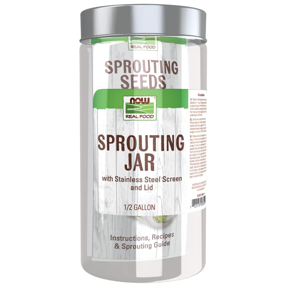 NOW Foods, Sprouting Jar with Stainless Steel Screen, Designed for Legumes, Seeds and Grains Sprouting, 1 Jar