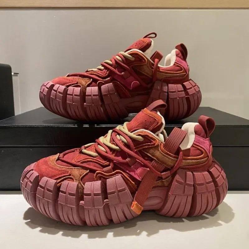Platform Sneaker Men's Tire Sole Designer Chunky Running Shoes British Retro Luxury Microfiber Leather Shoes Chaussure Homme cm