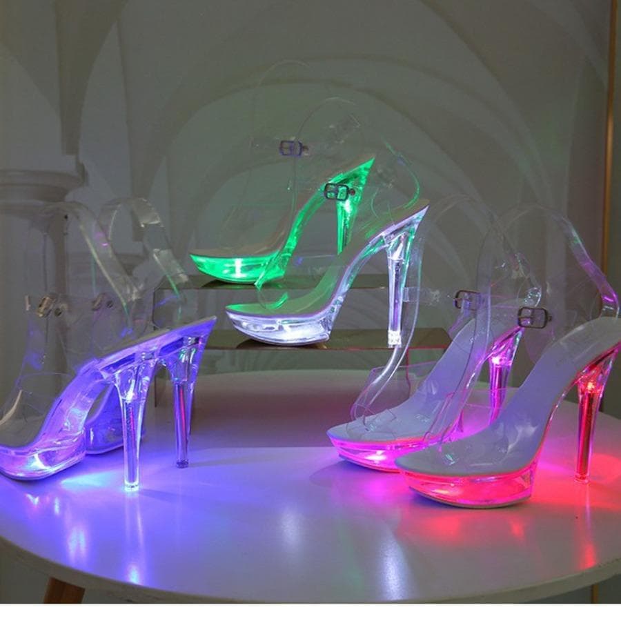 Women's Led Illuminated Sandals Clear Heel Sexy Super High Heels Luminous Stiletto Sandals Transparent Wedding Shoes. LFD-1099-F cm white